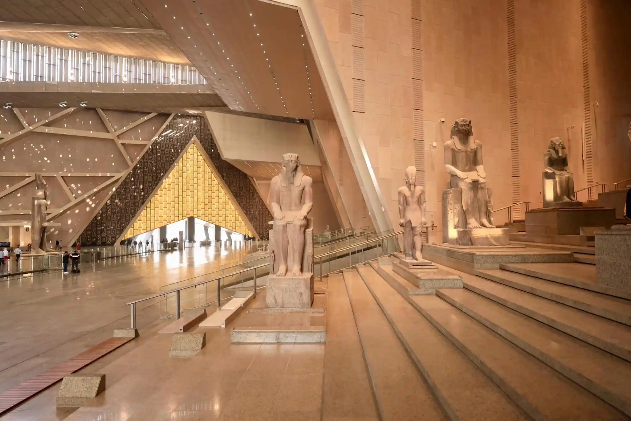 Panoramic view of the Giza Pyramids and the Grand Egyptian Museum, a perfect full-day private tour experience.